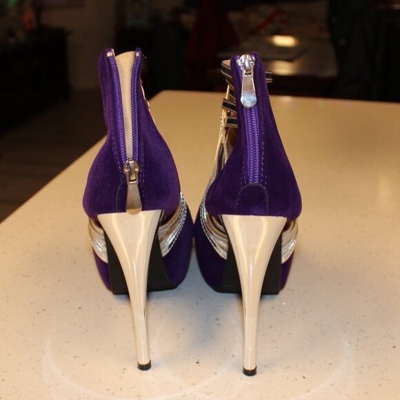 Suede Peep-Toe Platform Stiletto Heels Size 11 - Picture 11 of 13